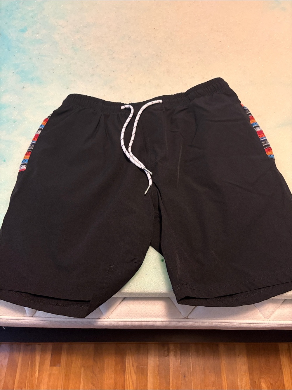 Men's Black Athletic Shorts with Multicolor Side Trim